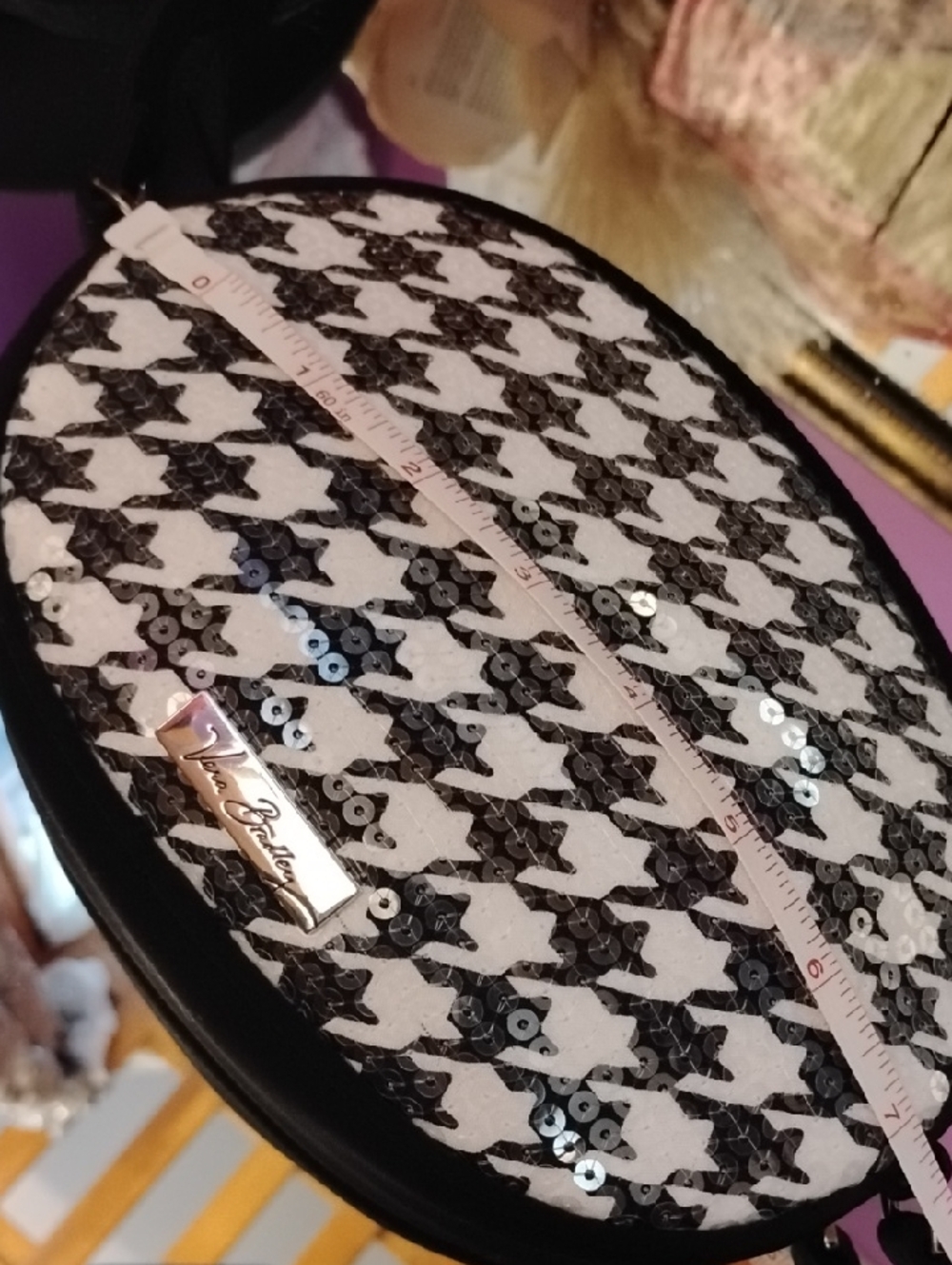 VERA Bradley Crossbody Black and White with Sequin Overlay.  Adjustable Strap - Picture 11 of 13